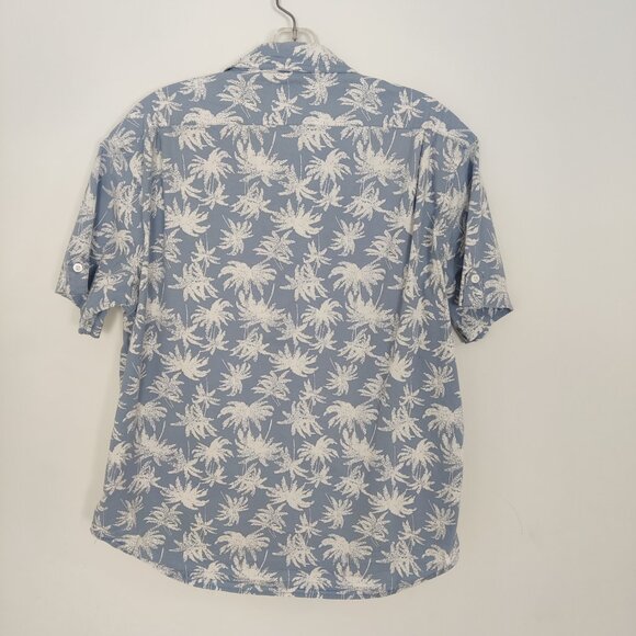 Jachs NY Men's Classic Short Sleeve Shirt Size L Cotton Blue White Palm Summer - Picture 2 of 4